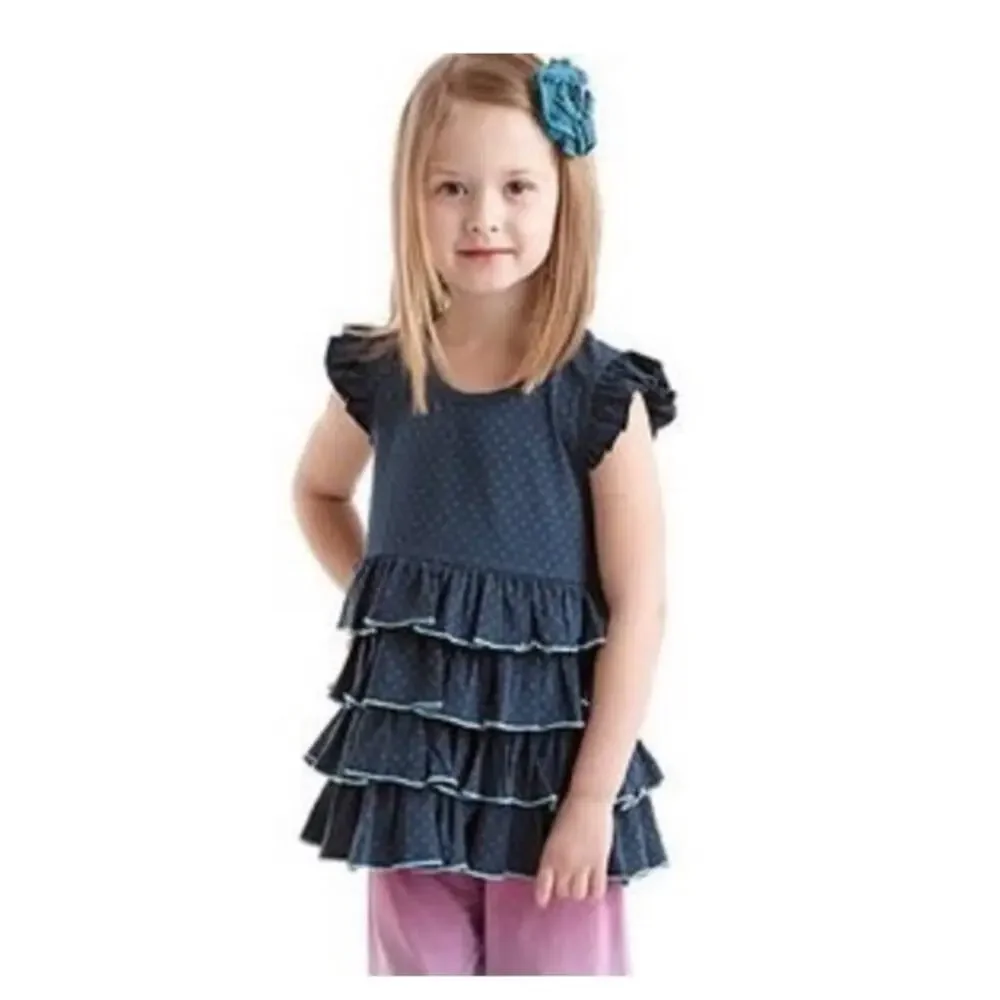 Matilda Jane Baby Girl Lizzy Flutter sleeve Top Ruffles Polka Dots Navy 12 mo